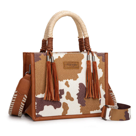 WG386-8120S Wrangler Cow Print Tote/Crossbody -Brown