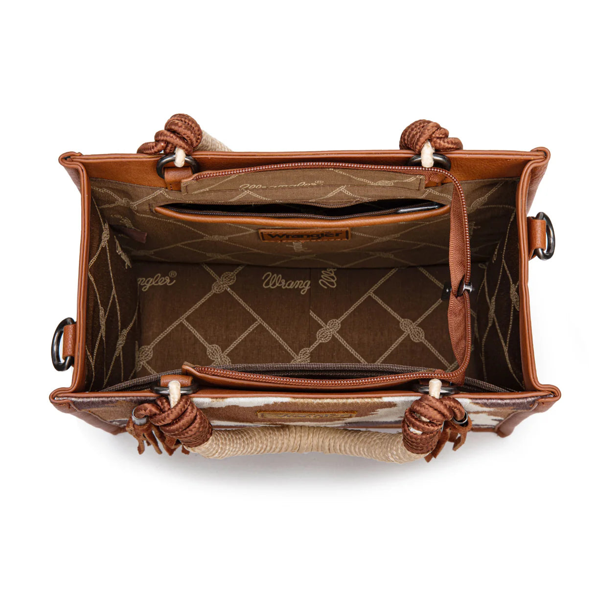 WG386-8120S Wrangler Cow Print Tote/Crossbody -Brown