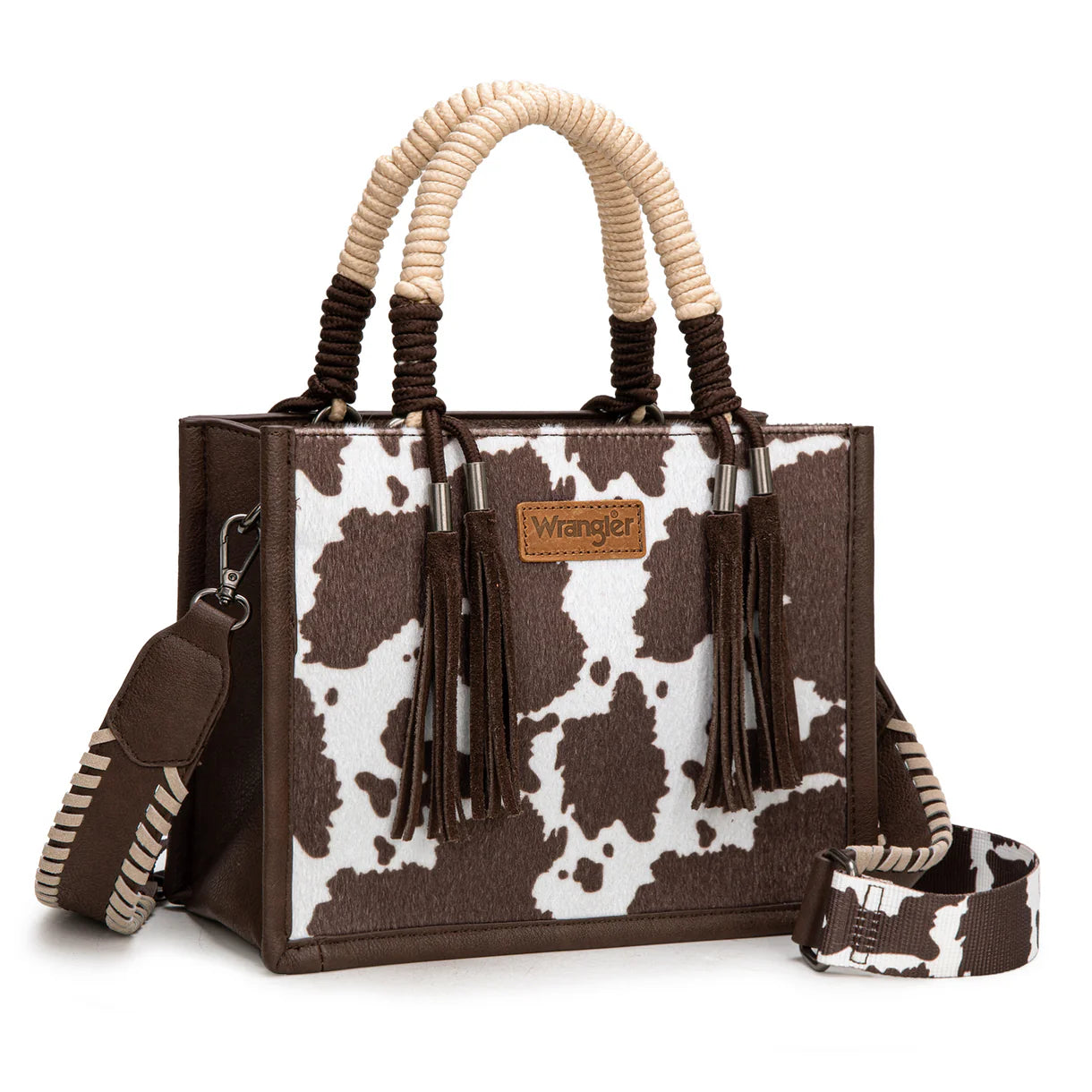 WG386-8120S Wrangler Cow Print Tote/Crossbody -Coffee