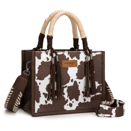 WG386-8120S Wrangler Cow Print Tote/Crossbody -Coffee