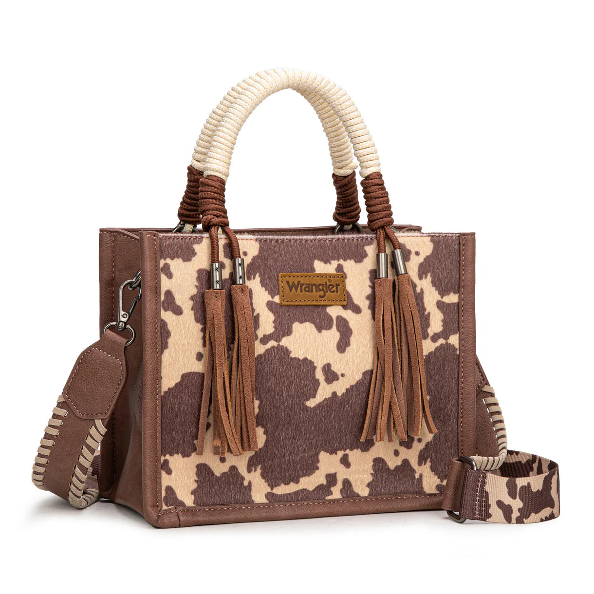 WG386-8120S Wrangler Cow Print Tote/Crossbody -Light Coffee