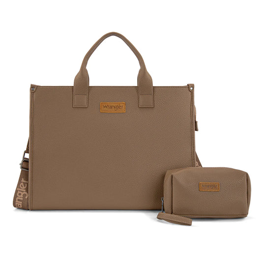 WG390-8110 Wrangler Structured Work Tote/Large Carry-All Tote/Crossbody with Pouch - Camel