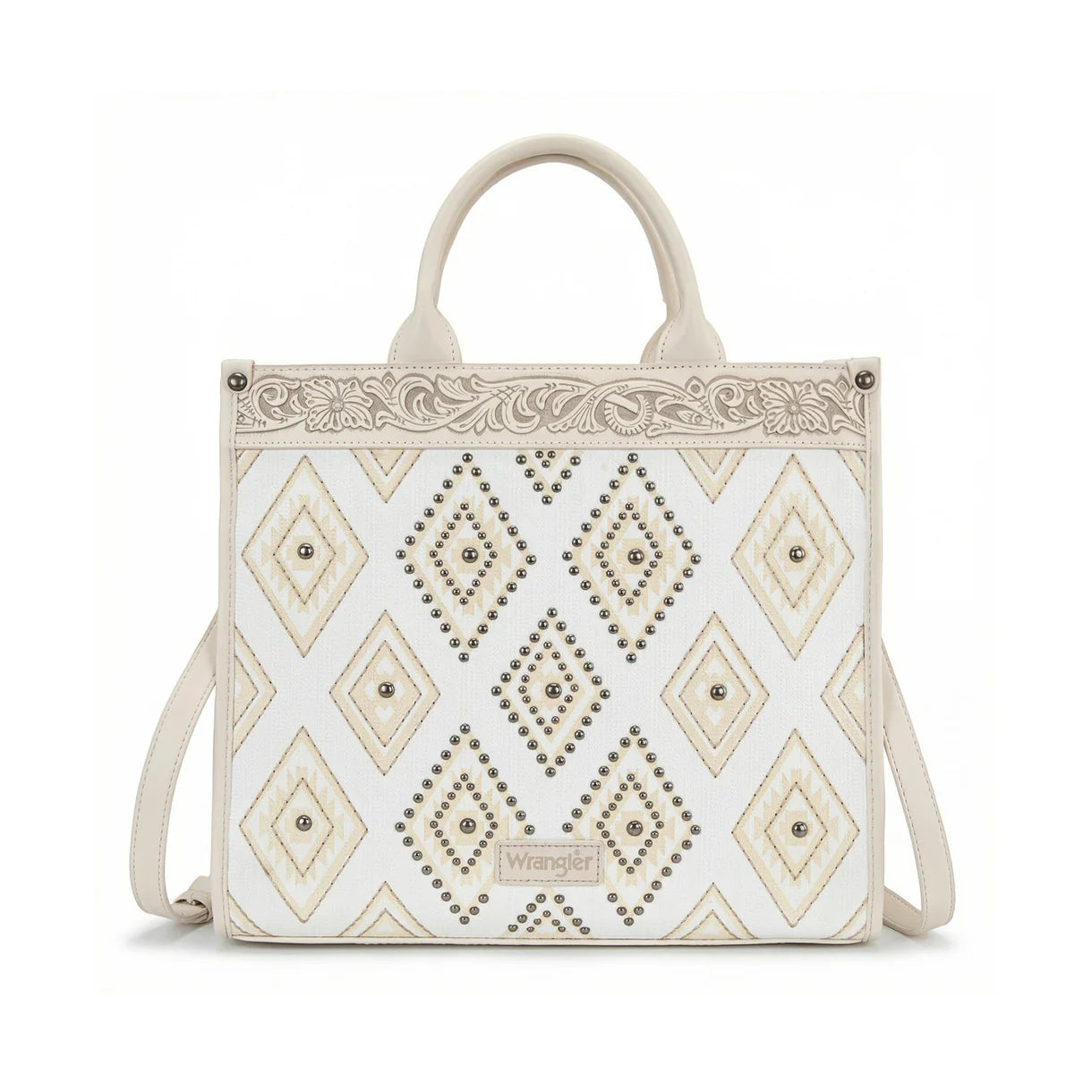 Wrangler Aztec Studded Denim Tote & Crossbody Bag - Beige