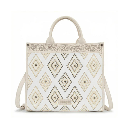 Wrangler Aztec Studded Denim Tote & Crossbody Bag - Beige