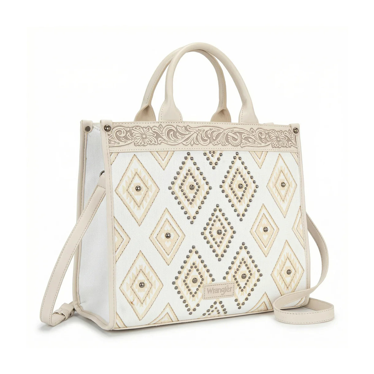 Wrangler Aztec Studded Denim Tote & Crossbody Bag - Beige