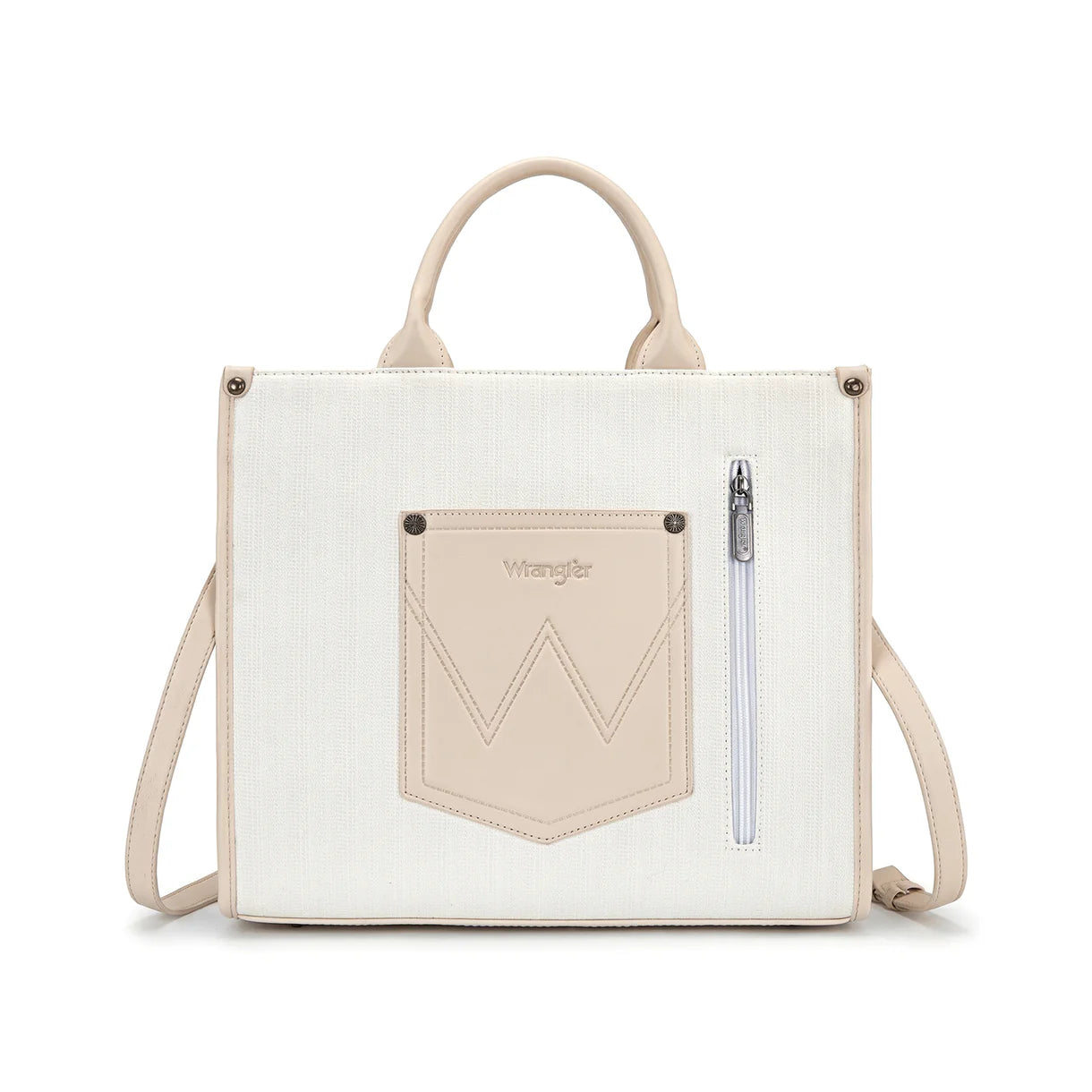 Wrangler Aztec Studded Denim Tote & Crossbody Bag - Beige