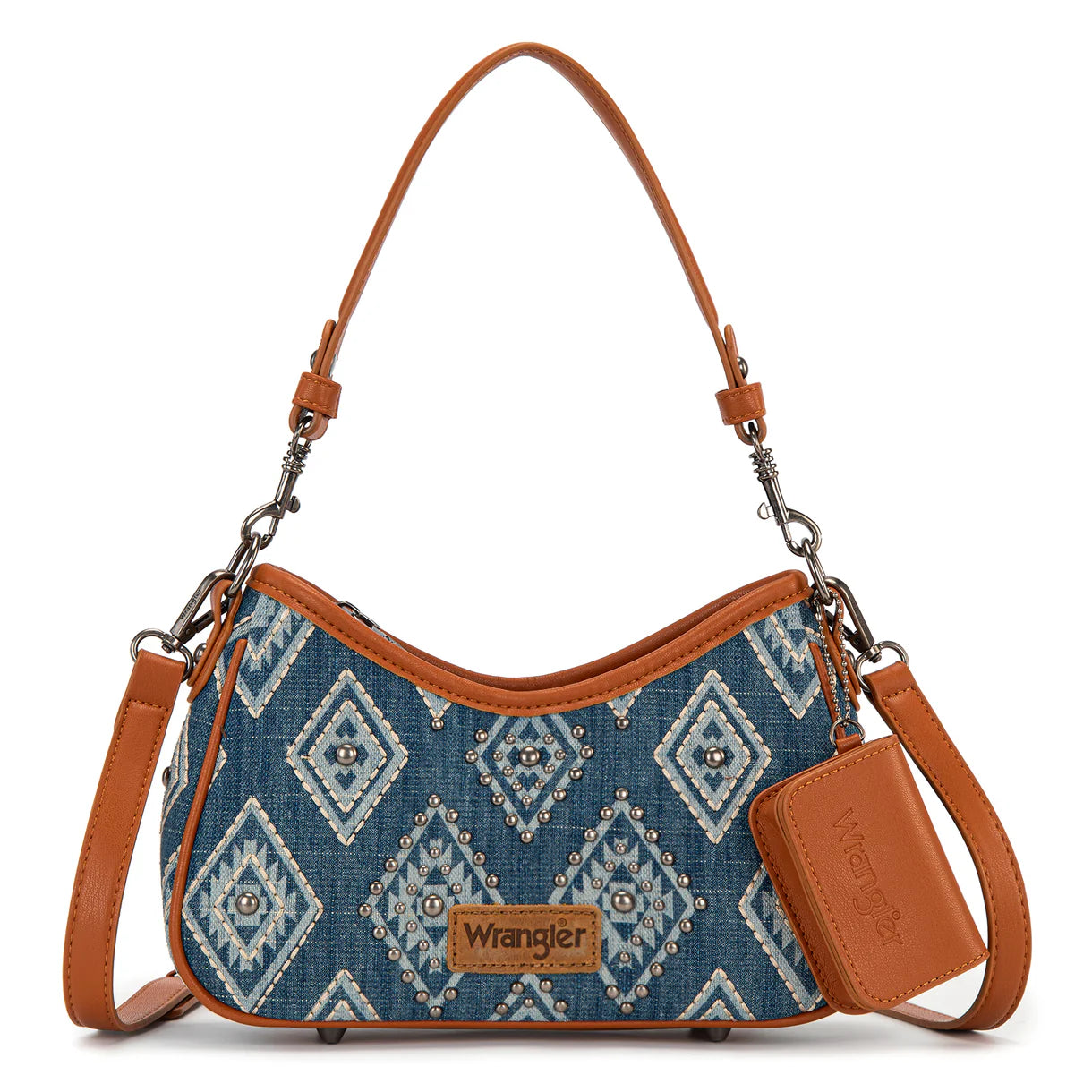 Wrangler Aztec Studded Denim Shoulder Bag with Mini Pouch - Jean