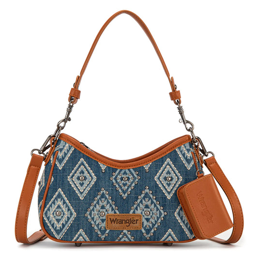 Wrangler Aztec Studded Denim Shoulder Bag with Mini Pouch - Jean