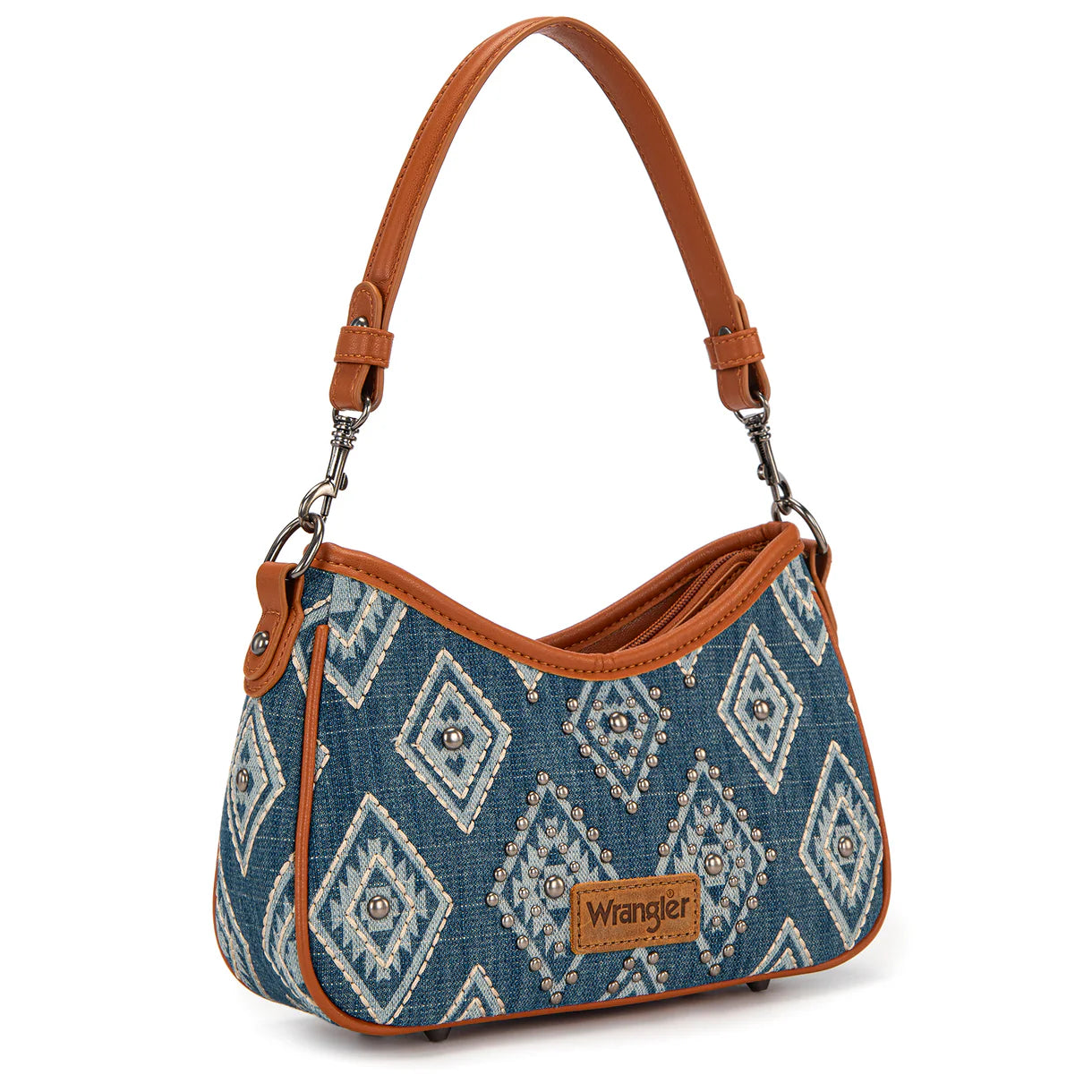 Wrangler Aztec Studded Denim Shoulder Bag with Mini Pouch - Jean