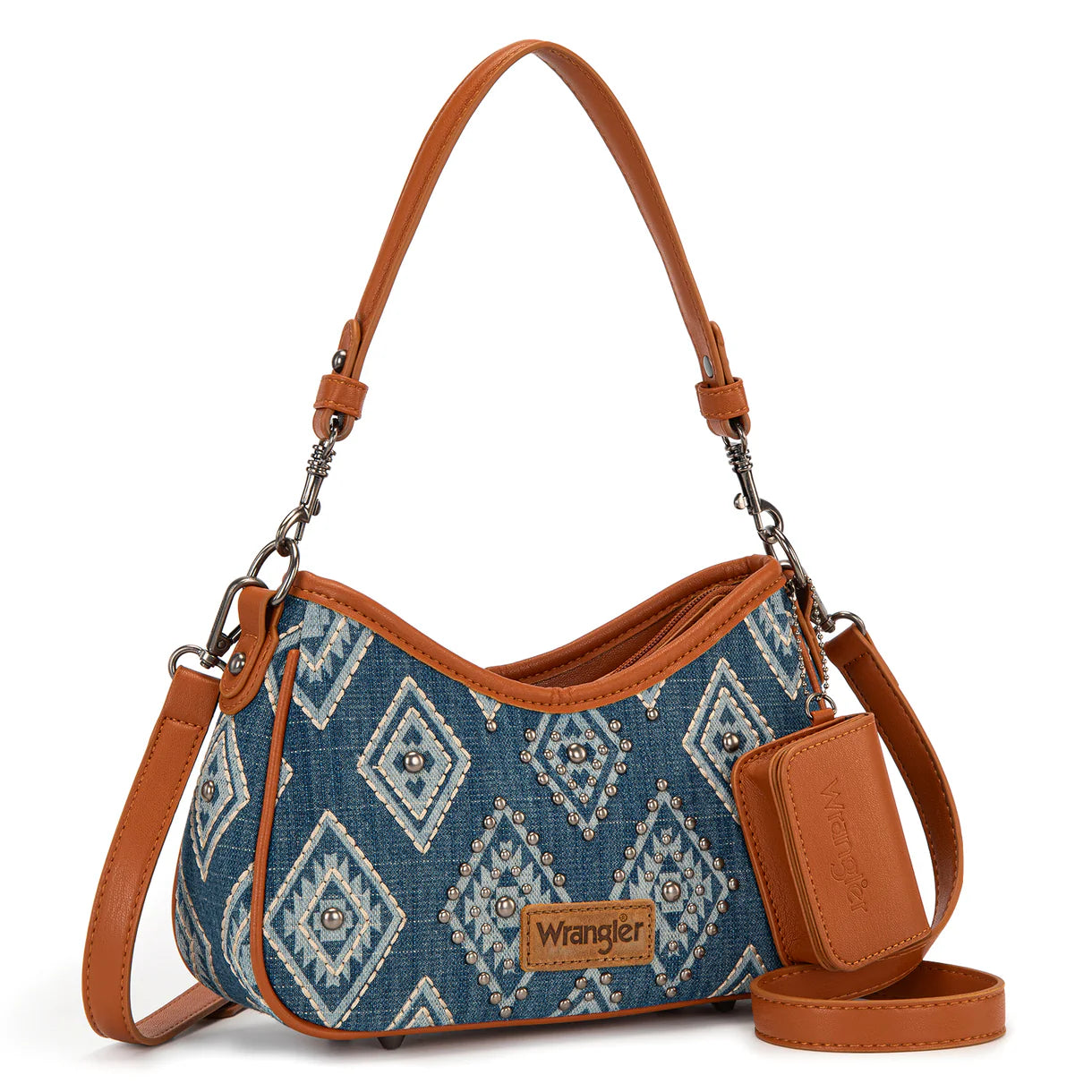 Wrangler Aztec Studded Denim Shoulder Bag with Mini Pouch - Jean