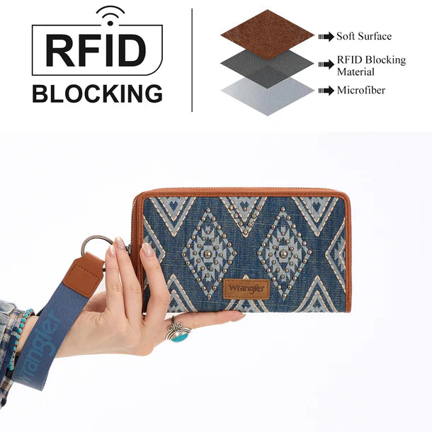WG435-W006JN Wrangler Aztec Studded Wallet/Wristlet - Jean