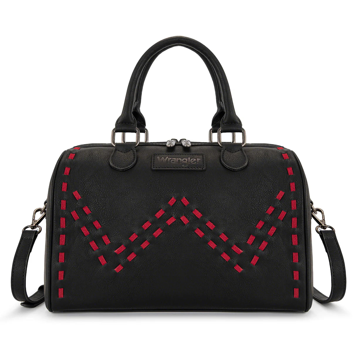 WG449-5112 Wrangler Stitch Detail Classic Barrel Satchel/Crossbody -Black