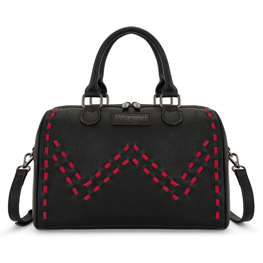 WG449-5112 Wrangler Stitch Detail Classic Barrel Satchel/Crossbody -Black