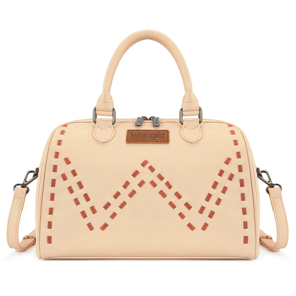 WG449-5112 Wrangler Stitch Detail Classic Barrel Satchel/Crossbody -Tan