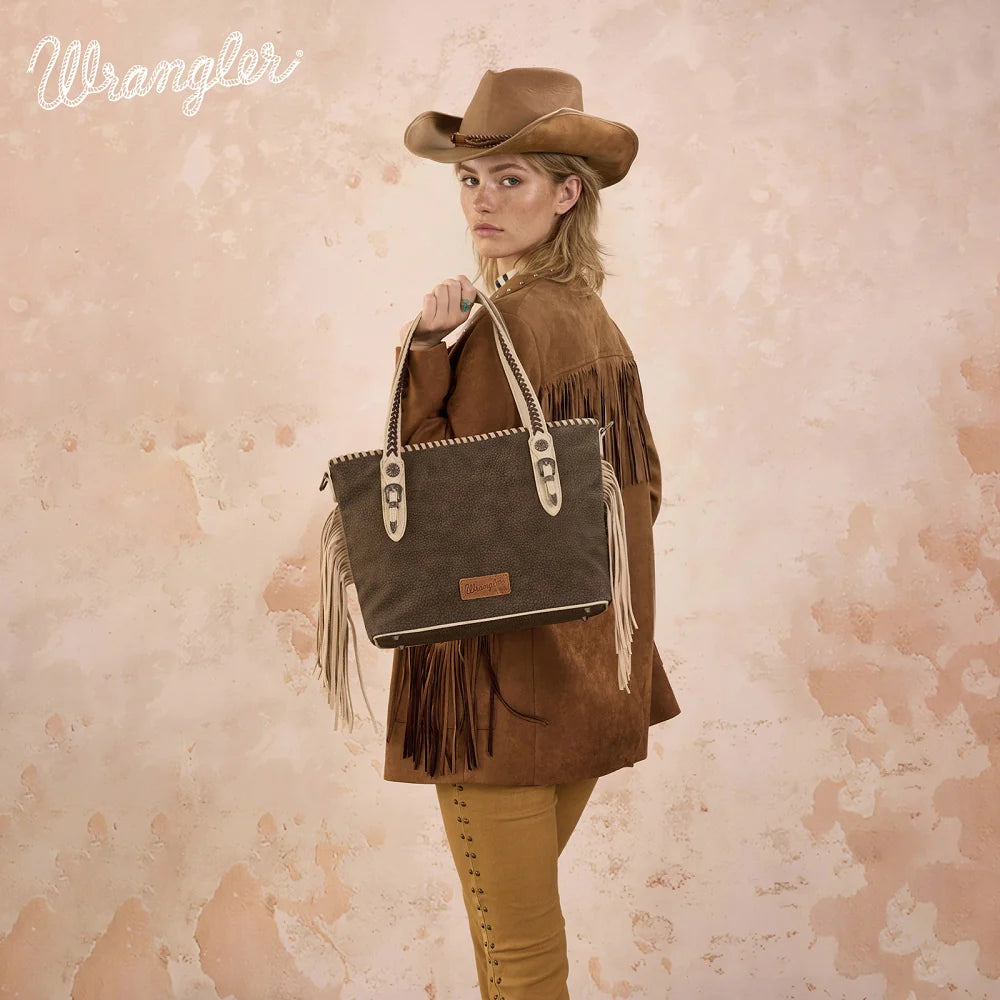 Wrangler Braided Tassel Tote Bag - Coffee