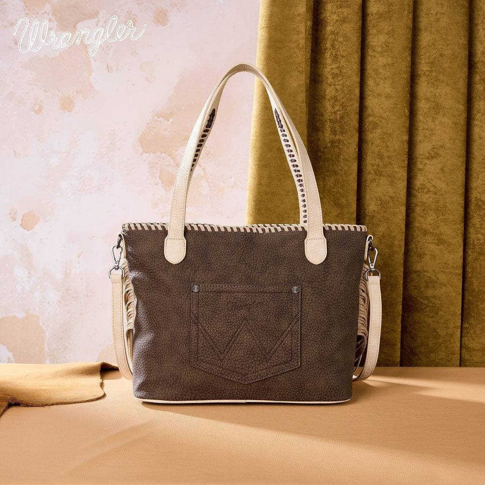 Wrangler Braided Tassel Tote Bag - Coffee