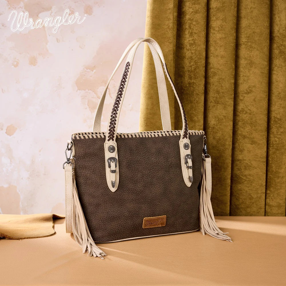 Wrangler Braided Tassel Tote Bag - Coffee