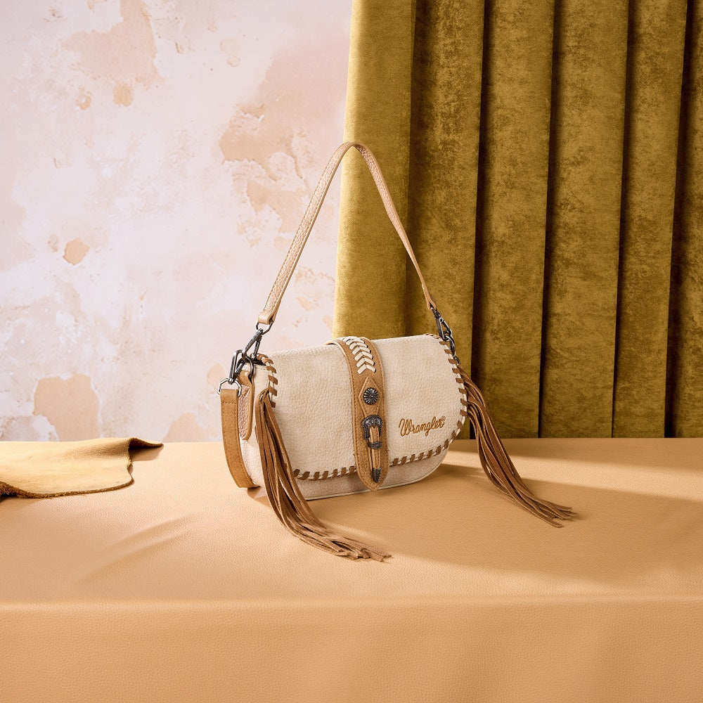 Wrangler Braided Tassel Saddle Crossbody Bag - Tan