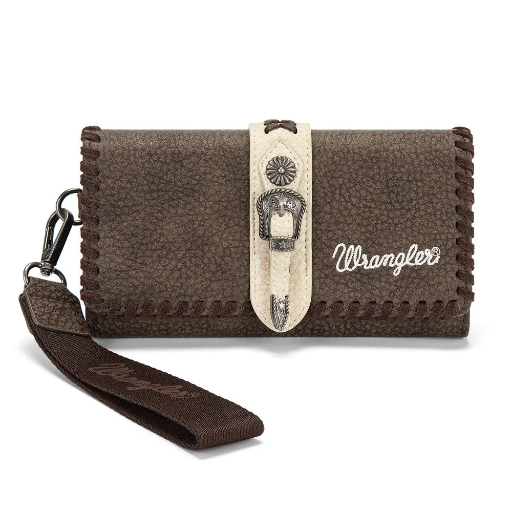WG454-W018CF Wrangler Western Buckle RFID Wallet - Coffee