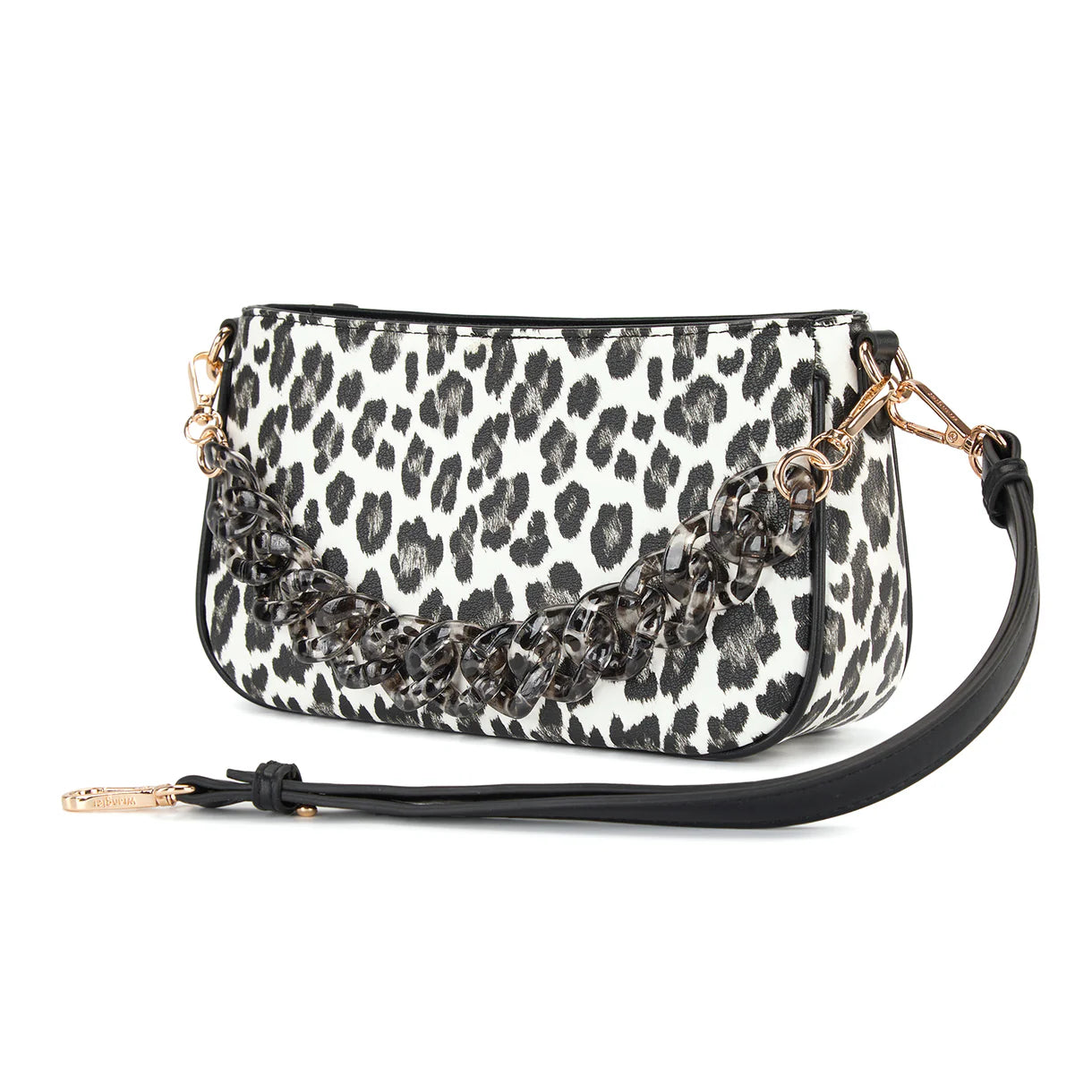 WG474-8633 Wrangler Western Leopard Print Shoulder Bag with Chain Detail - Black