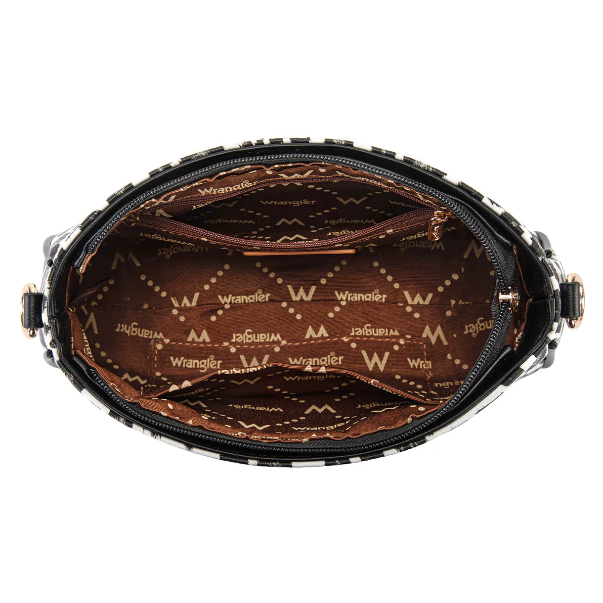 WG474-8633 Wrangler Western Leopard Print Shoulder Bag with Chain Detail - Black