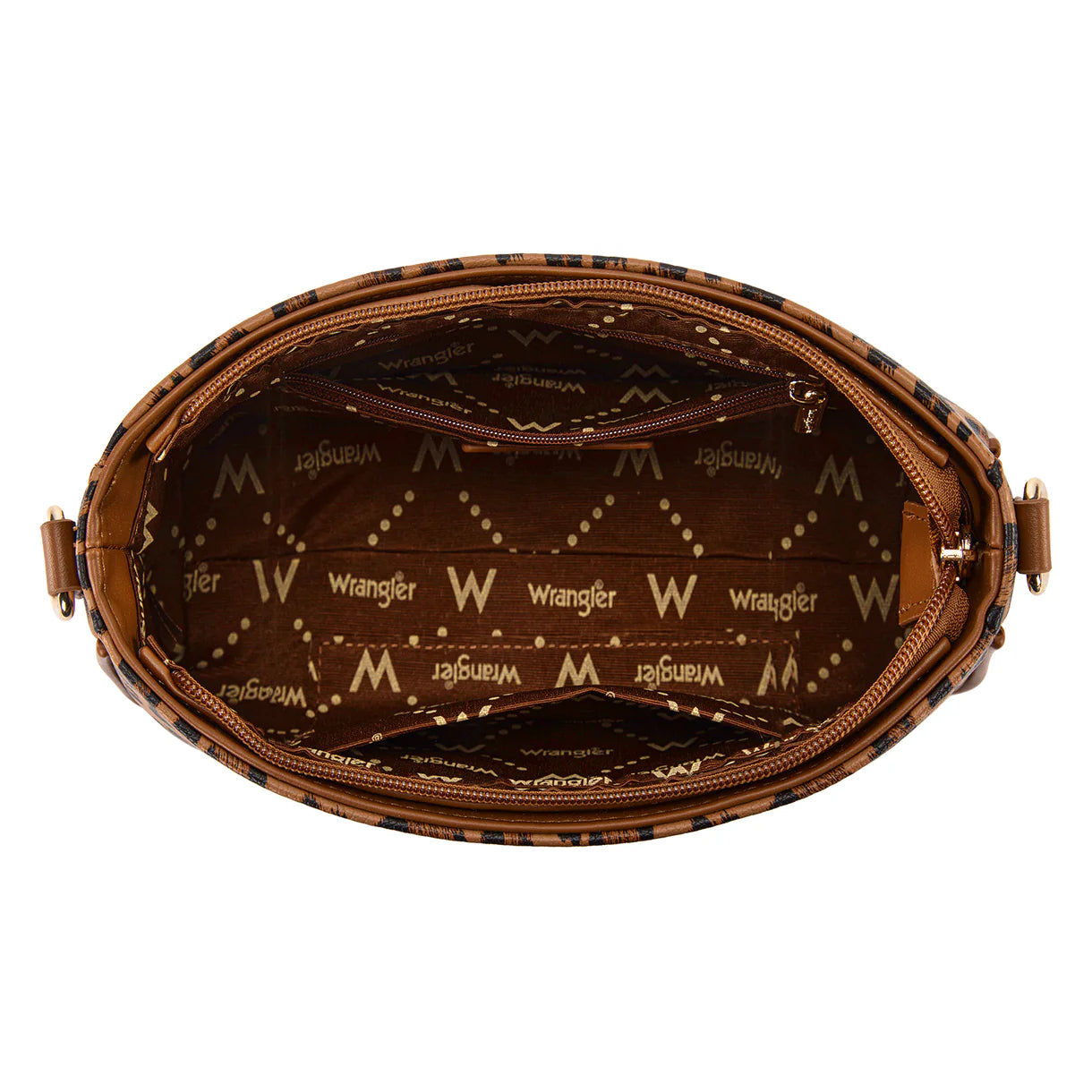 Wrangler Western Leopard Print Shoulder Bag with Chain Detail - Brown