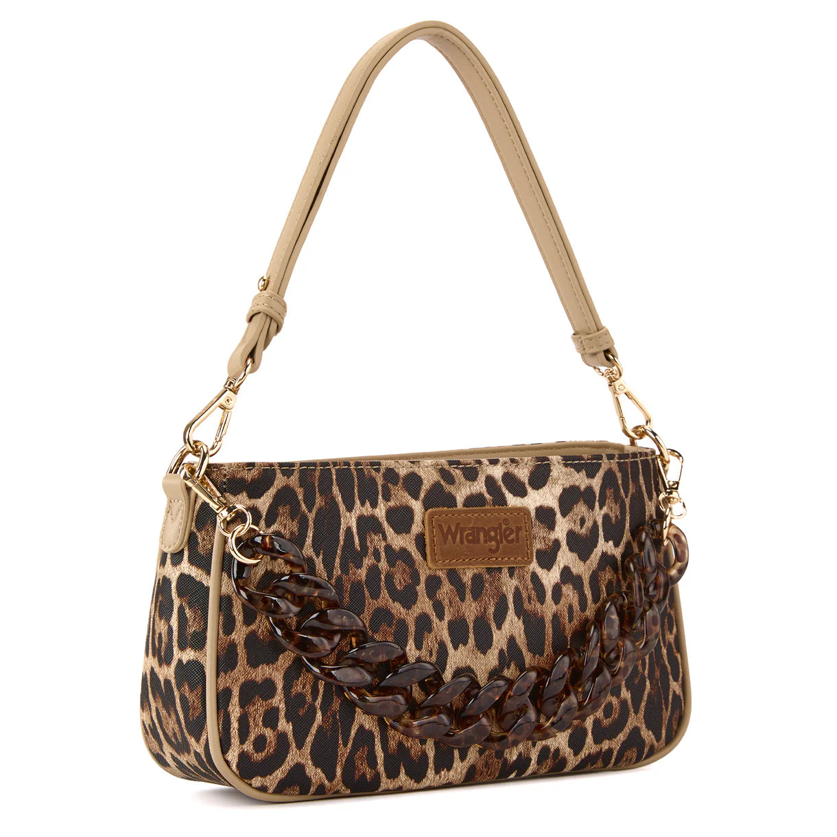 WG474-8633 Wrangler Western Leopard Print Shoulder Bag with Chain Detail -Leopard