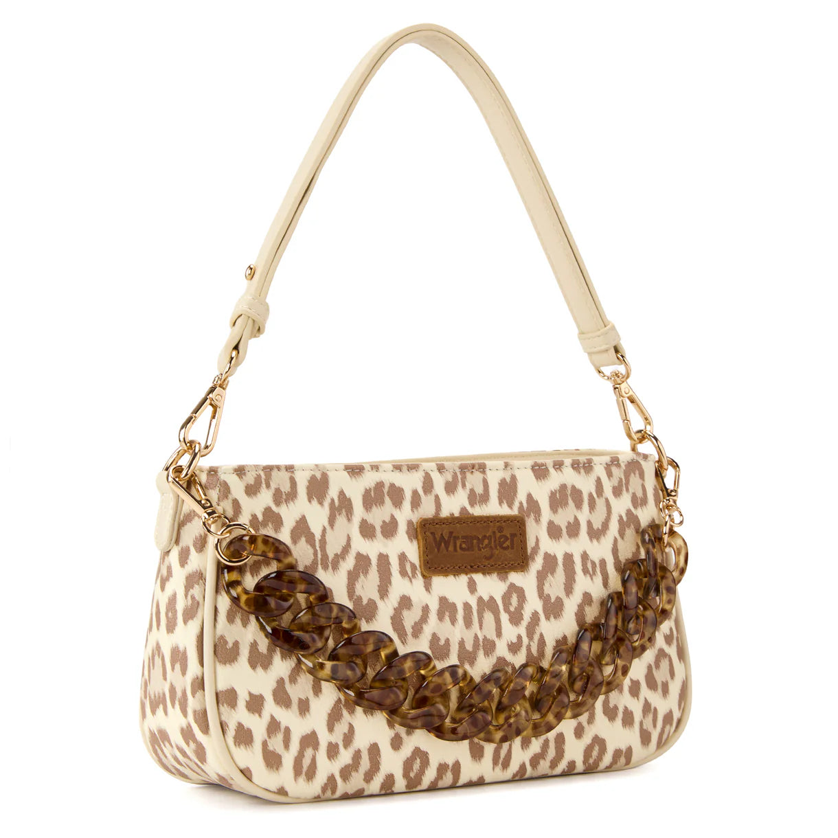 WG474-8633 Wrangler Western Leopard Print Shoulder Bag with Chain Detail -Tan