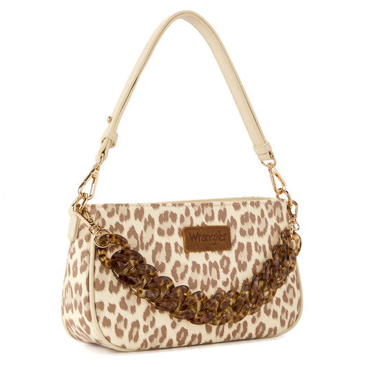 WG474-8633 Wrangler Western Leopard Print Shoulder Bag with Chain Detail -Tan