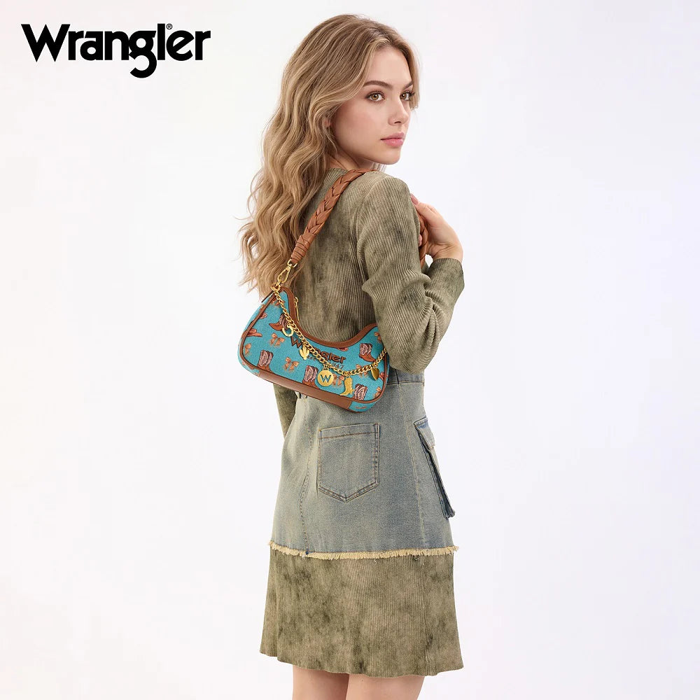 Wrangler Western Cowboy Print Shoulder Bag - Turquoise