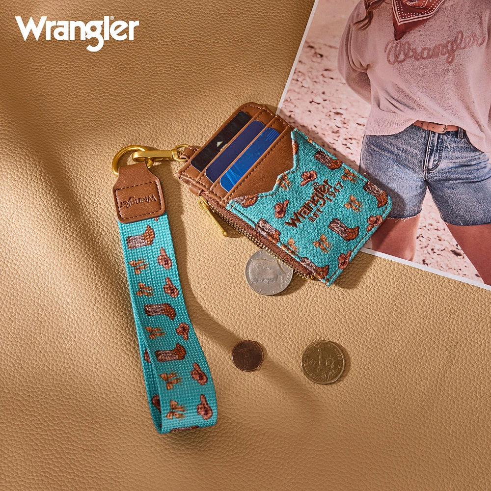 WG524-W005TQ Wrangler Western Print RFID Blocking Wallet - Turquoise