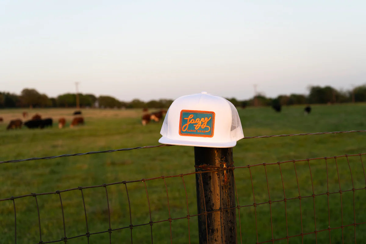 Lazy J Ranch White Teal Breakaway Classic Five Panel Trucker Hat