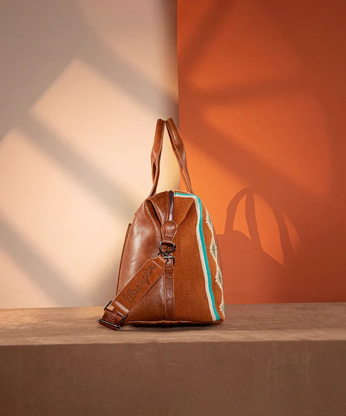 WG174-5110 Wrangler Southwestern Print Duffle Bag - Brown