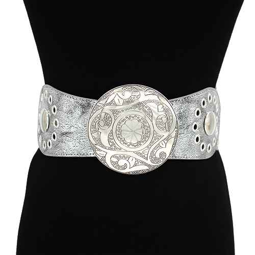 ENGRAVED ROUND WESTERN BUCKLE LEATHER ELASTIC BELT, KM 1647