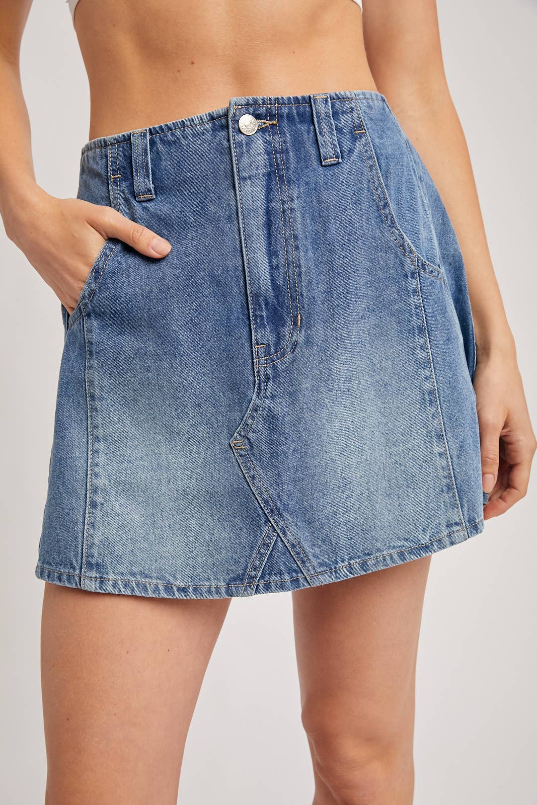WASHED A-LINE DENIM MINI SKIRT