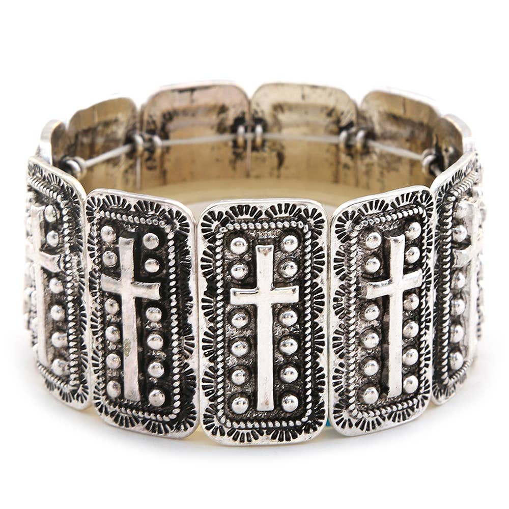 WESTERN CROSS METAL STRETCH BRACELET, HB 12434