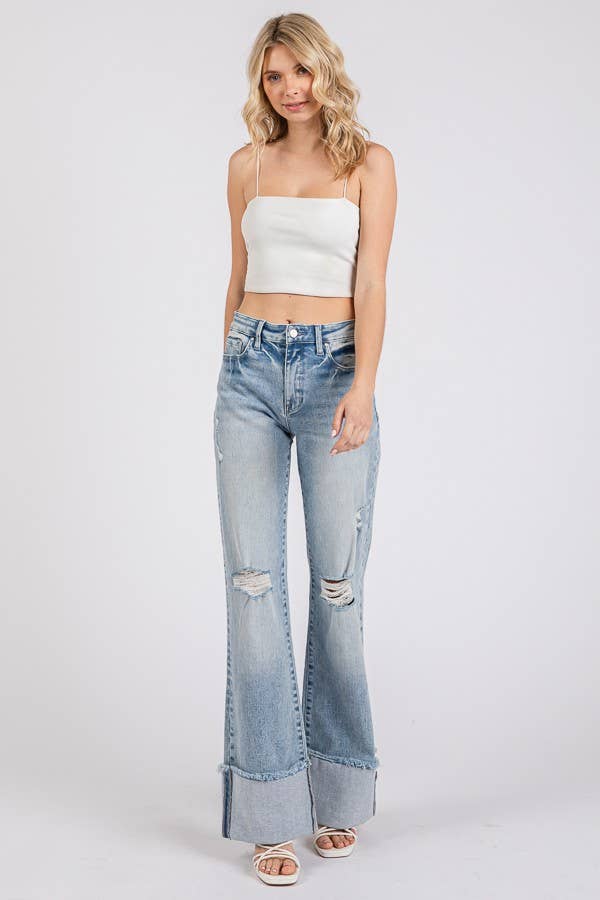 P1370F-LA HIGH RISE SUPER STRETCH WIDE FLARE W/ CUFFED HEM