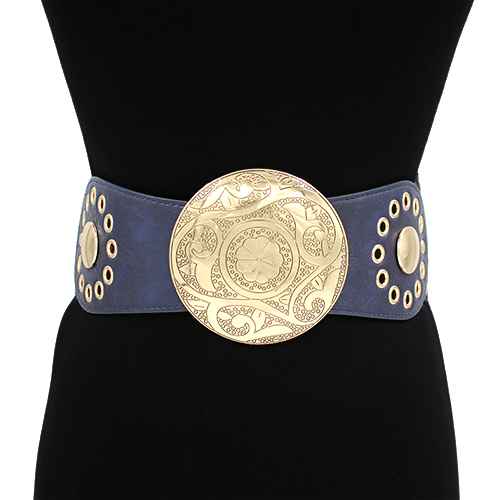 ENGRAVED ROUND WESTERN BUCKLE LEATHER ELASTIC BELT, KM 1647