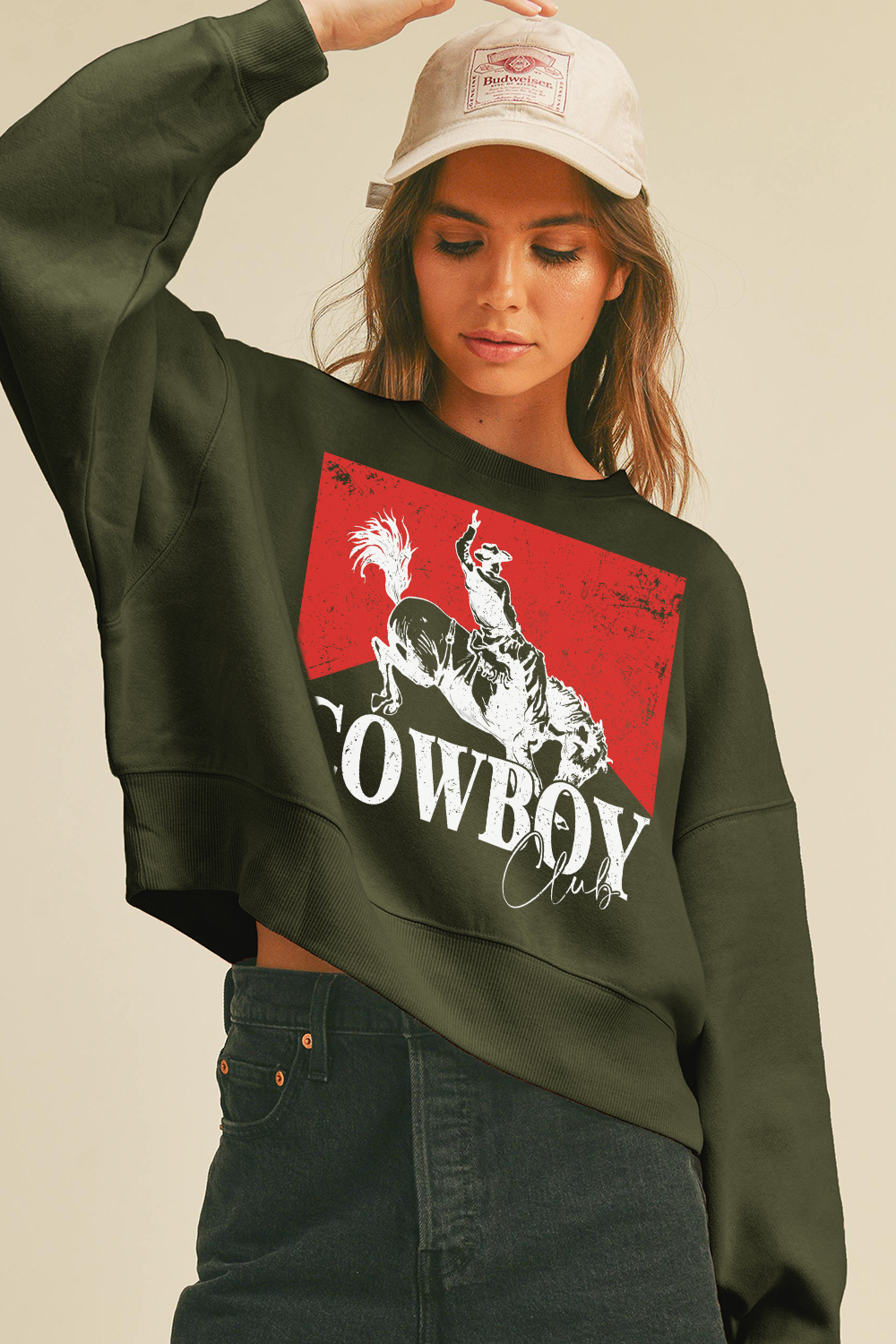 Cowboy Club Short Cropped Long Sleeve Sweatshirt