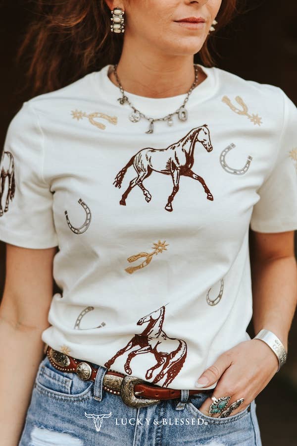 Ivory Western Horseshoe Spur Embroidered Shirt