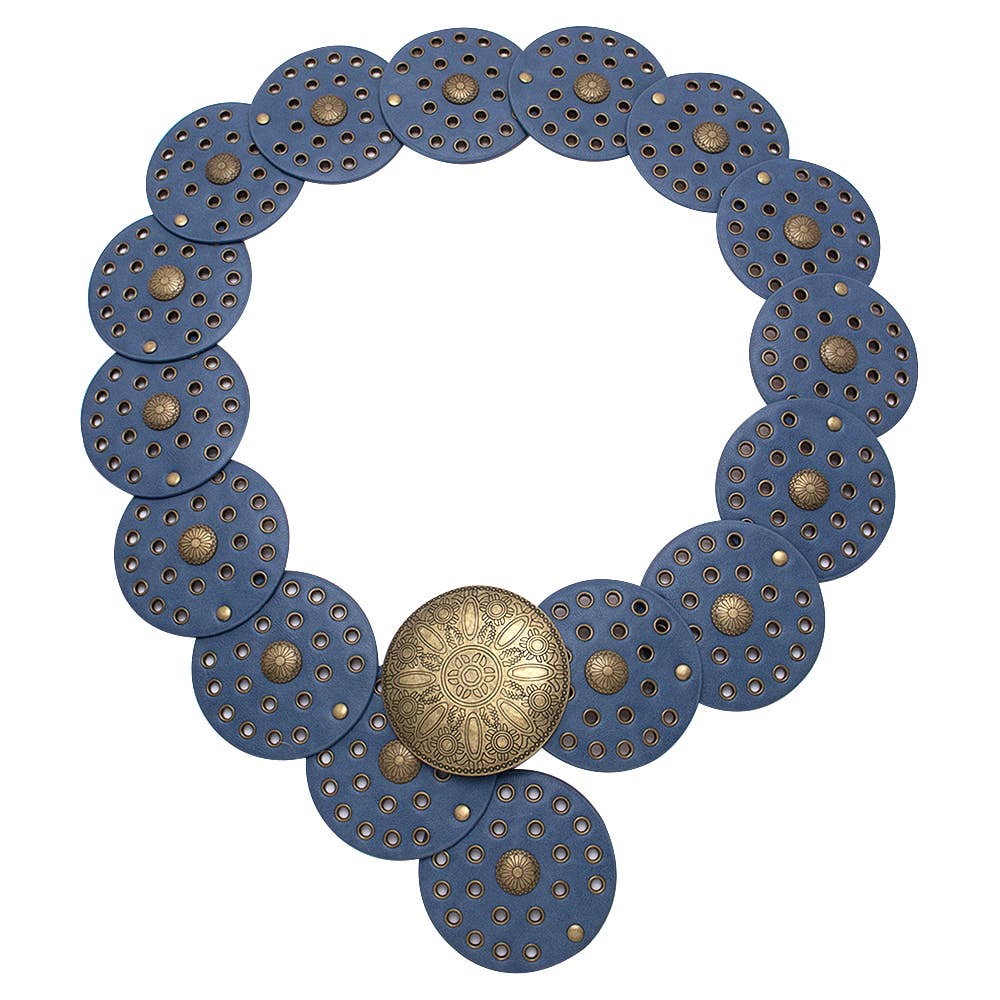 Y2K METAL WESTERN CONCHO EMBOSSED CIRCLE BELT, LVBT 100