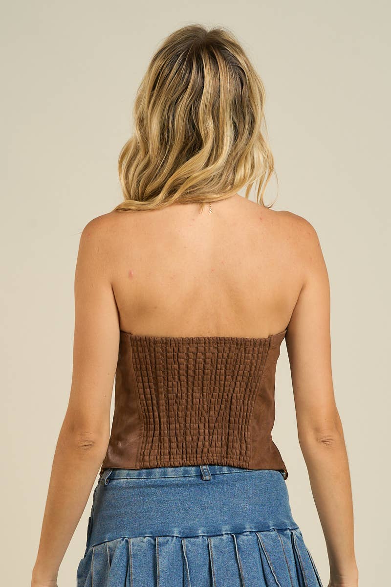 Faux Suede Studded Bustier Top