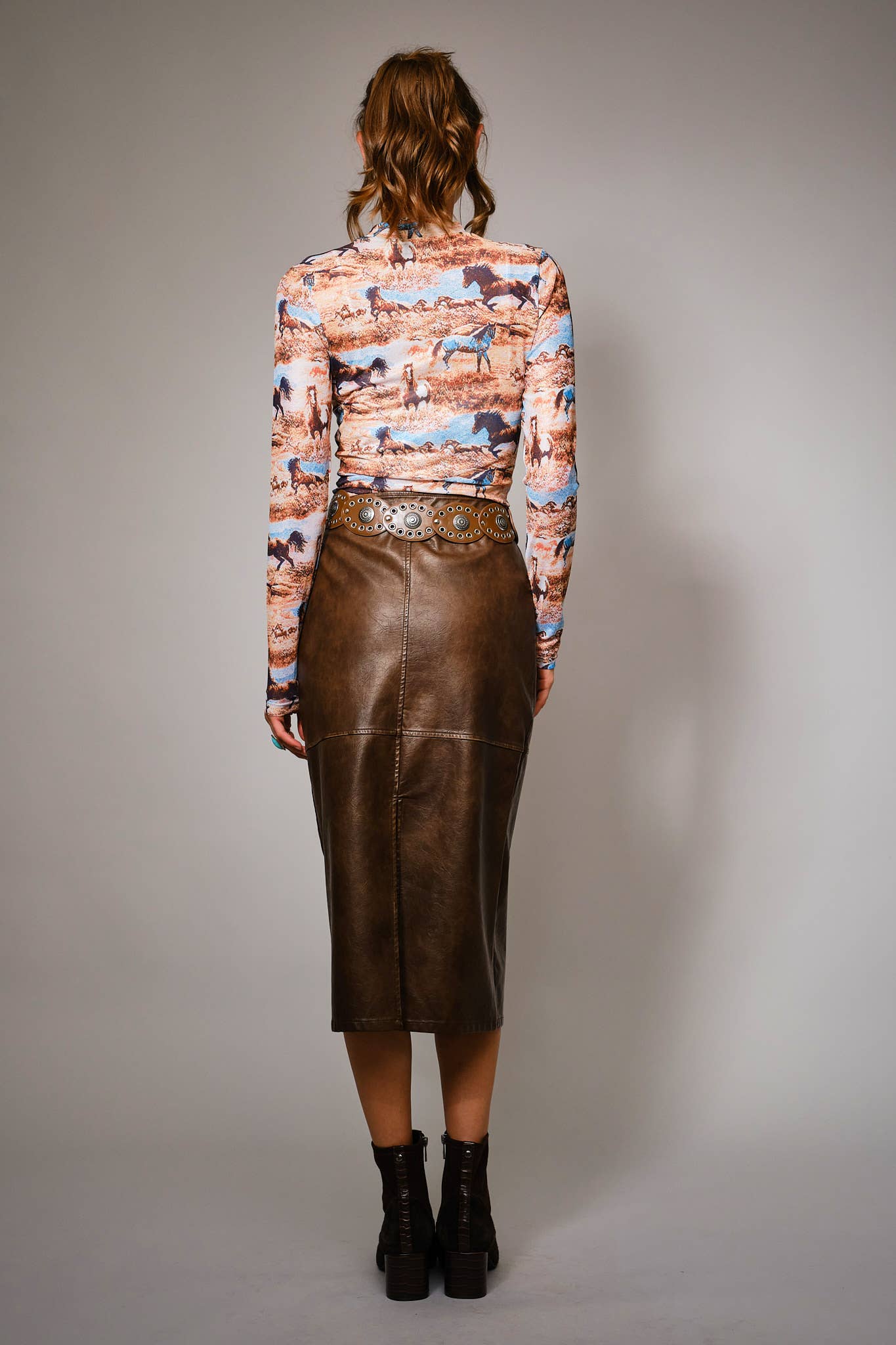 33151T - Western Mesh Mock Neck Top