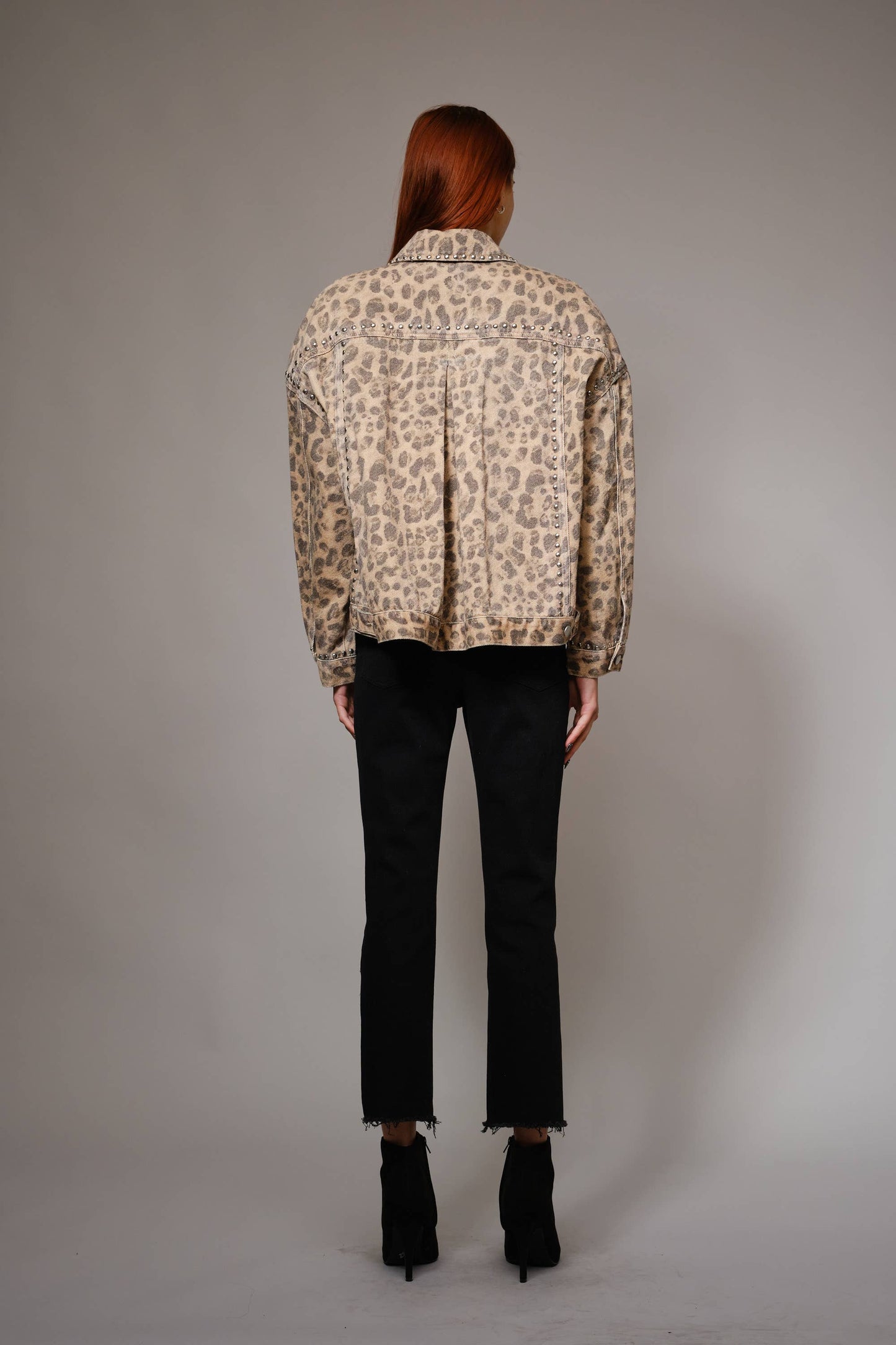 91559J - Studded Leopard Denim Jacket