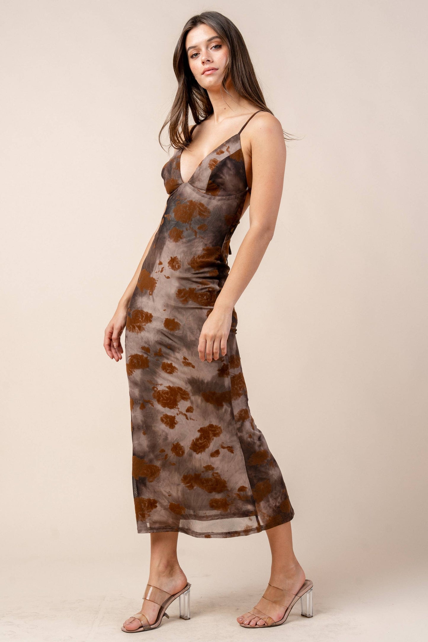 MESH PRINT MAXI DRESS