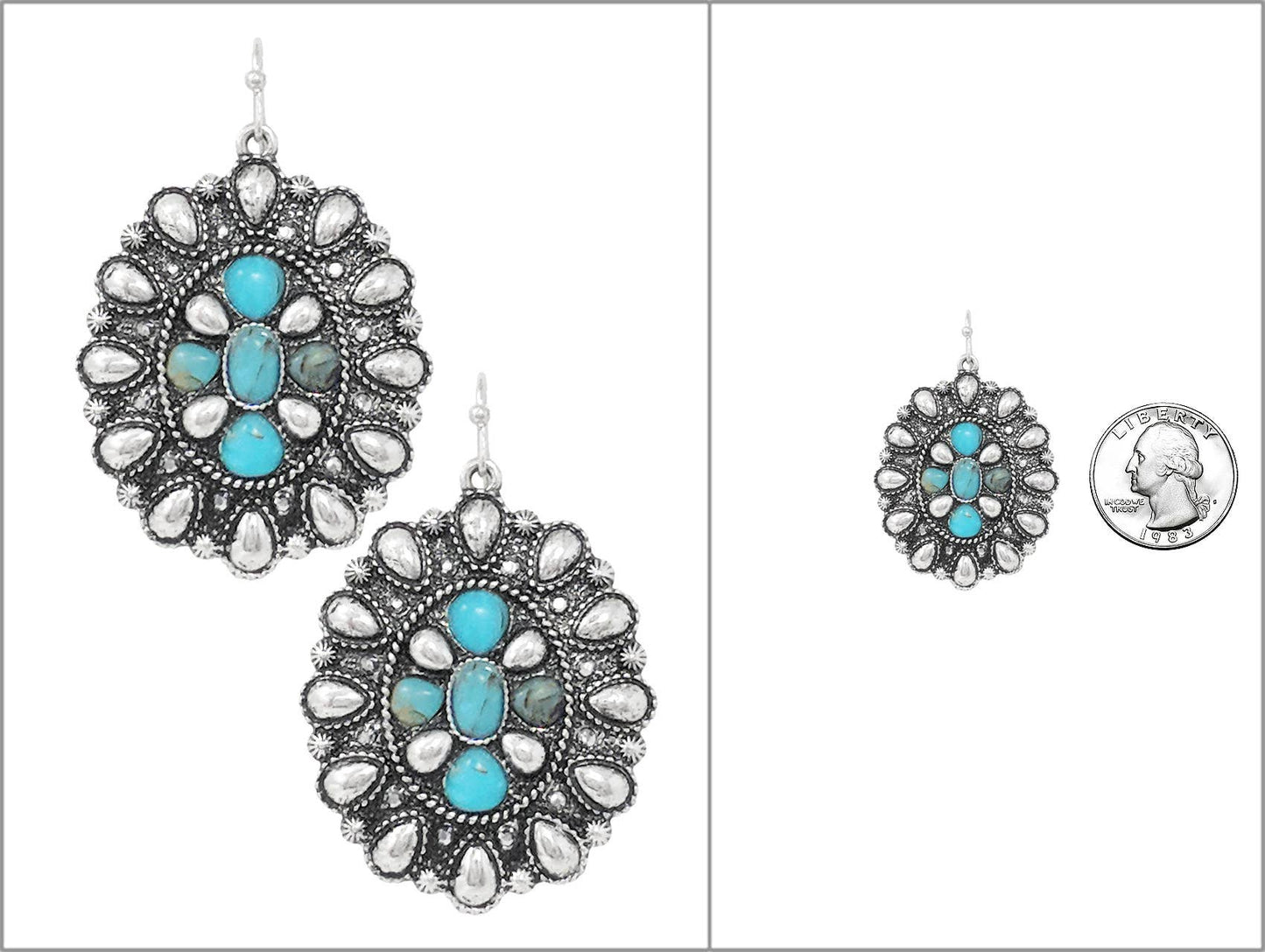WESTERN CONCHO METAL DANGLE EARRING, AE 8893