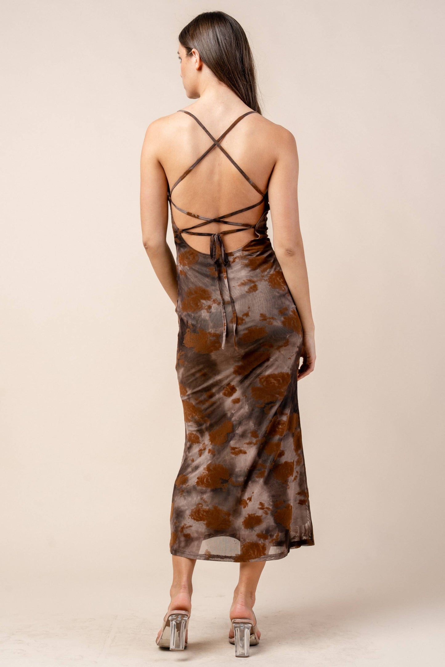 MESH PRINT MAXI DRESS