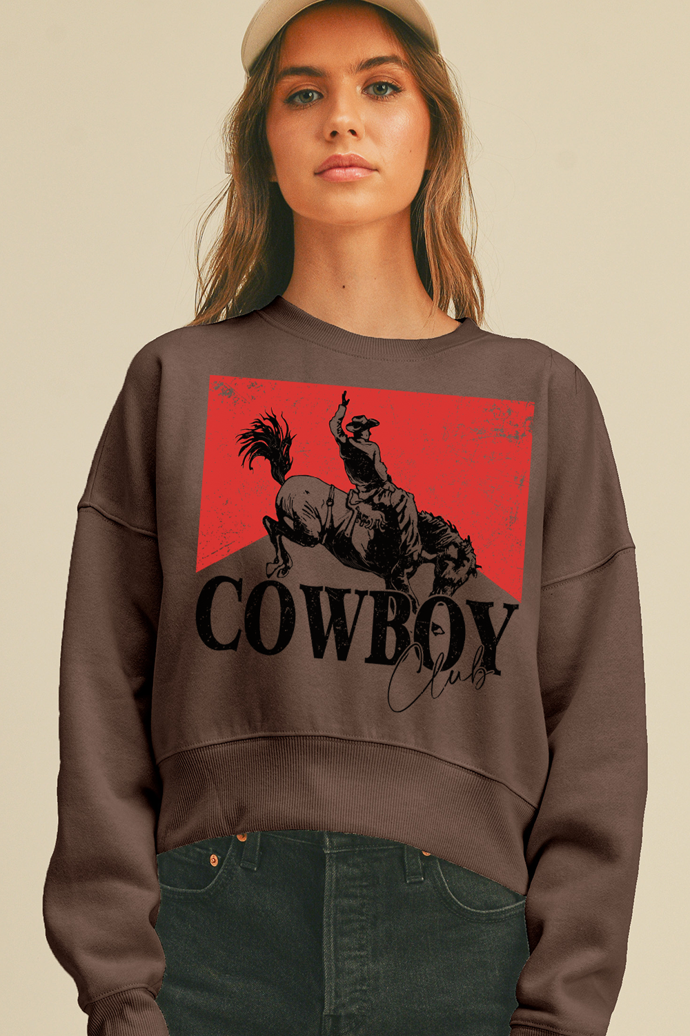 Cowboy Club Short Cropped Long Sleeve Sweatshirt