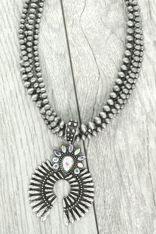 Western Multi-Layer Crystal Embellished Pendant Necklace