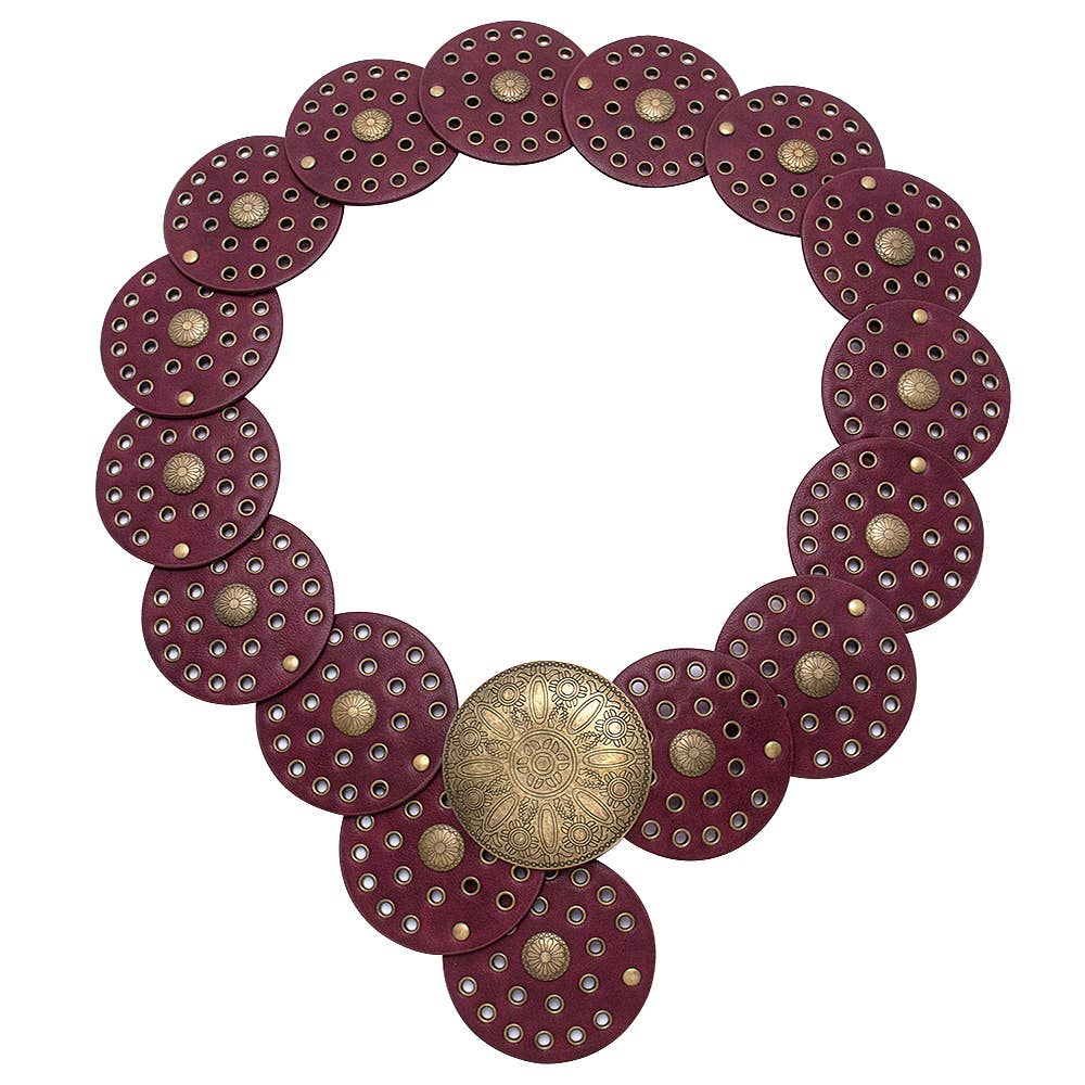 Y2K METAL WESTERN CONCHO EMBOSSED CIRCLE BELT, LVBT 100